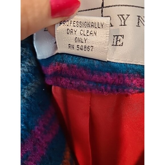 Vintage 90s Kathryn Deene Aztec Blanket Coat Wool Leather Size 14/16 Western - Picture 12 of 13